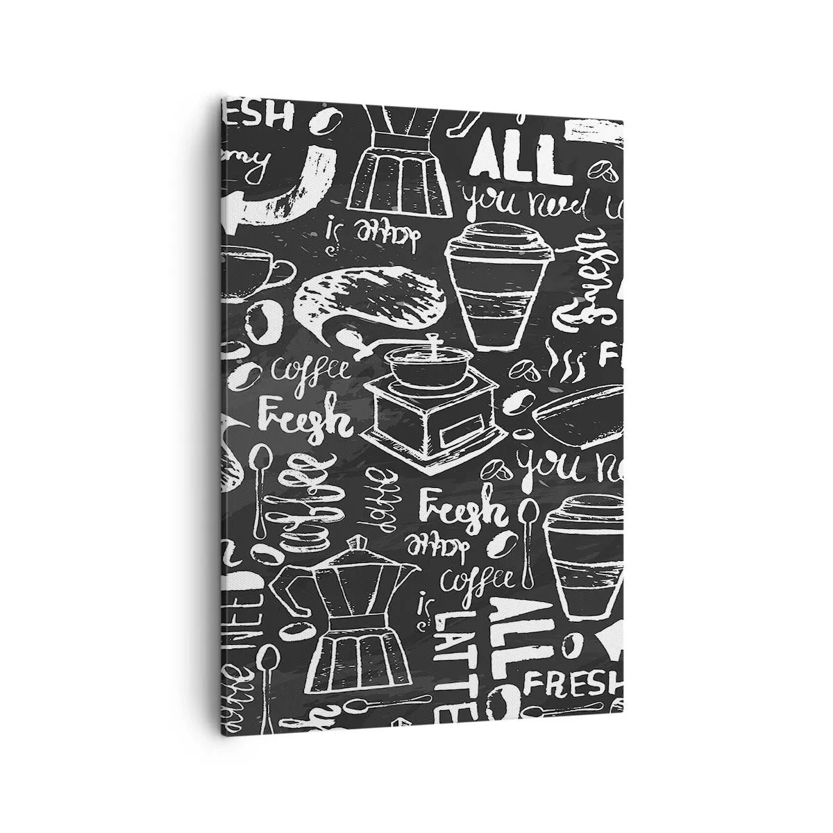 Quadro su tela - Stampe su Tela - Grafica elegante del caffè su sfondo nero - 50x70cm - All you need is… - Decorazione murale moderna per soggiorno e camera da letto ARTTOR