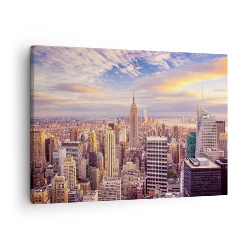 Quadro su tela - Stampe su Tela - Panorama di una città moderna con grattacieli al tramonto - 70x50cm - Toccando le nuvole - Decorazione murale moderna per soggiorno e camera da letto ARTTOR