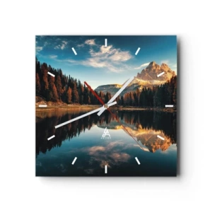 Orologio da parete - Orologio in Vetro - Paesaggio montano con lago e foresta - 30x30cm - Paesaggio doppio - Decorazione murale moderna per soggiorno e camera da letto ARTTOR