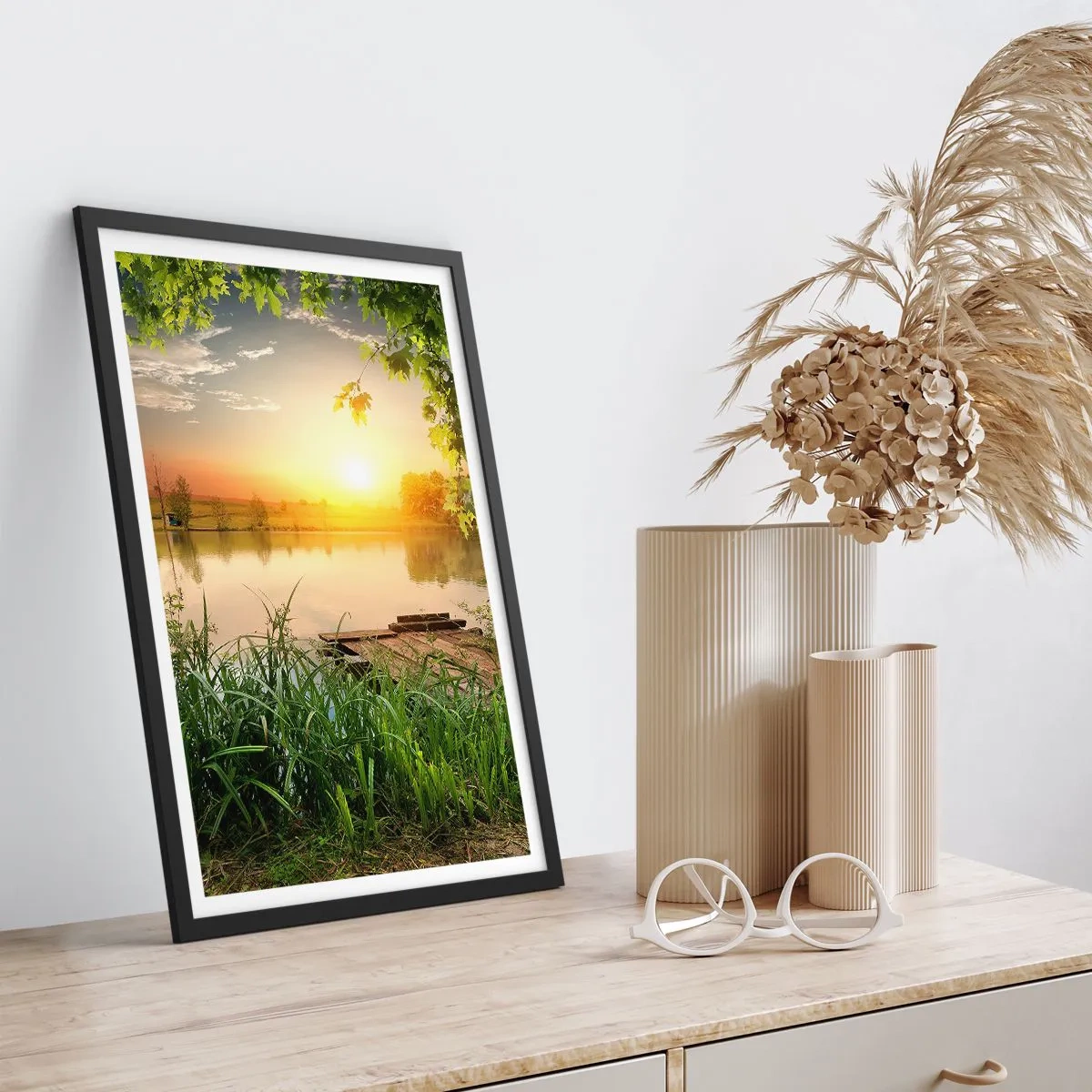 Poster in cornice nera - Paesaggio incorniciato di verde - 40x50 cm