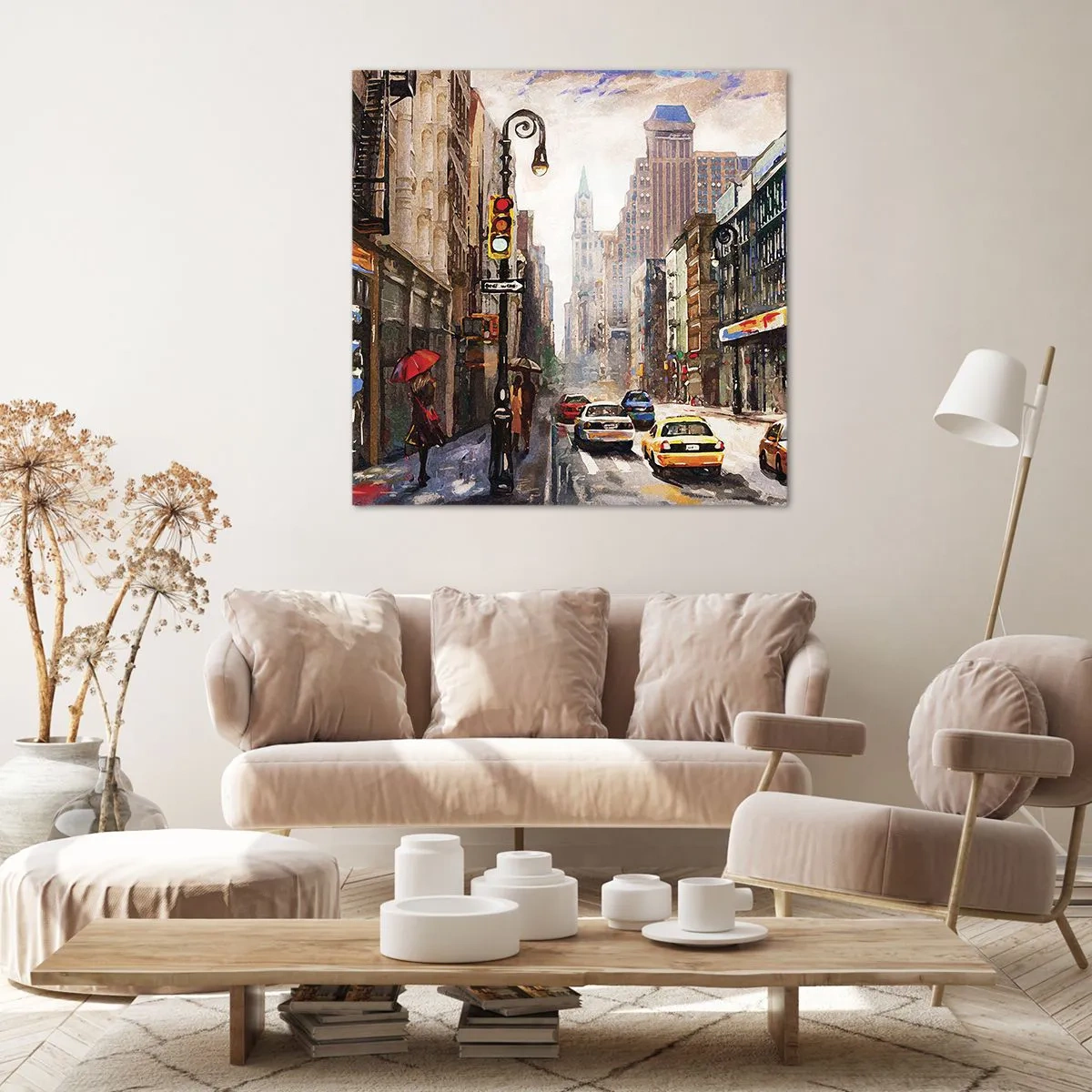 Quadro su tela - Stampe su Tela - New York: colorata anche sotto la pioggia - 70x70 cm