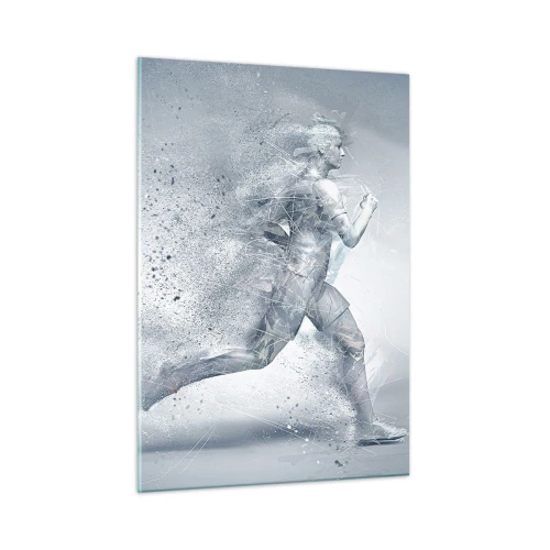 Quadro su vetro - Silhouette di una figura in corsa in una forma astratta - 50x70cm - Energia pura come un cristallo - Decorazione murale moderna per soggiorno e camera da letto ARTTOR