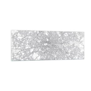 Quadro su vetro - Una mappa della città minimalista nei toni del grigio - 140x50cm - Mappa del labirinto di Londra - Decorazione murale moderna per soggiorno e camera da letto ARTTOR