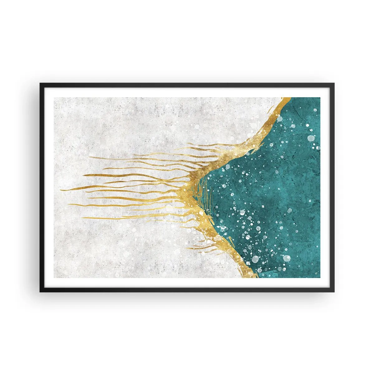 Poster in cornice nera - Una composizione astratta nei toni dell'oro e del turchese - 100x70cm - Flusso dorato - Decorazione murale moderna per soggiorno e camera da letto ARTTOR
