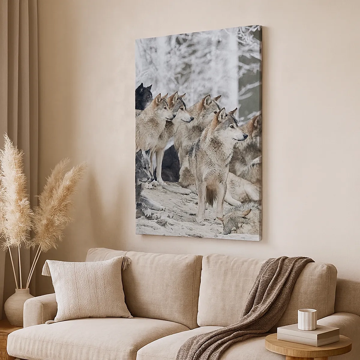 Quadro su tela - Stampe su Tela - Un branco di lupi nella foresta invernale - 50x70cm - Famiglia e amici - Decorazione murale moderna per soggiorno e camera da letto ARTTOR