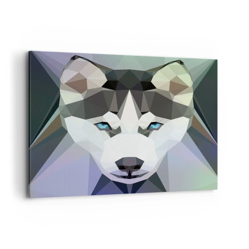 Quadro su tela - Stampe su Tela - Lupo geometrico con espressivi occhi azzurri - 120x80cm - Ricordo delle nevi del nord - Decorazione murale moderna per soggiorno e camera da letto ARTTOR