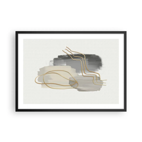 Poster in cornice nera - Linee dorate astratte su sfondo grigio - 70x50cm - Durata e movimento - Decorazione murale moderna per soggiorno e camera da letto ARTTOR