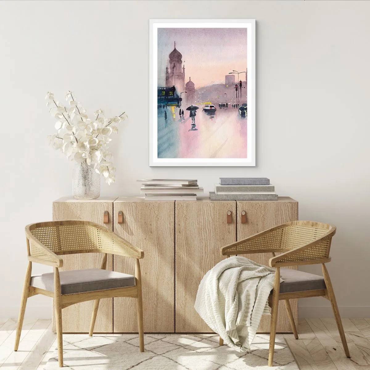 Poster in cornice bianca - Nella nebbia piovigginosa - 70x100 cm