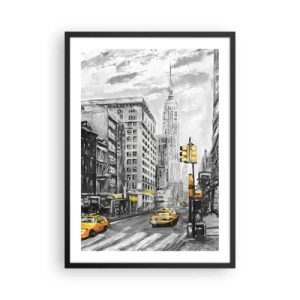 Poster in cornice nera - Una strada di New York con taxi gialli sullo sfondo - 50x70cm - Racconto di New York - Decorazione murale moderna per soggiorno e camera da letto ARTTOR