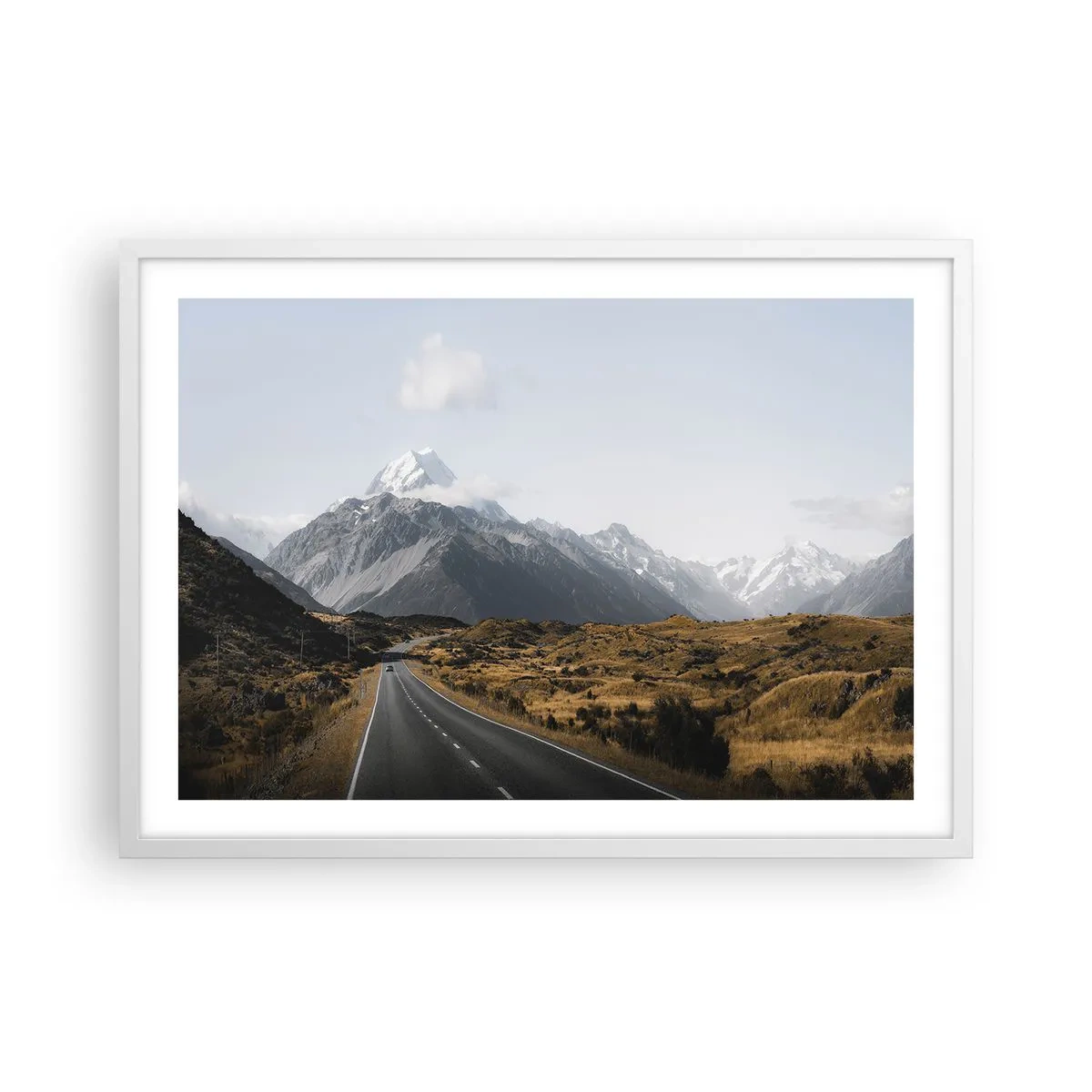 Poster in cornice bianca - Via verso il cuore dei monti - 70x50 cm
