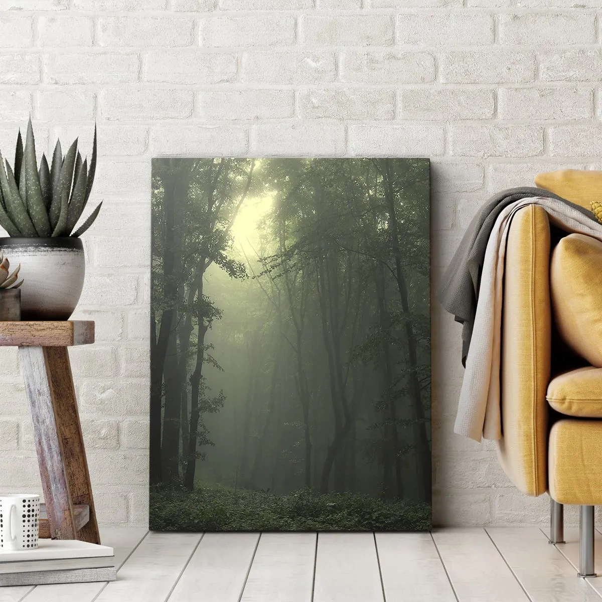Quadro su tela - Stampe su Tela - Una foresta verde al mattino avvolta in una delicata nebbia - 50x70cm - Prima che si svegli - Decorazione murale moderna per soggiorno e camera da letto ARTTOR