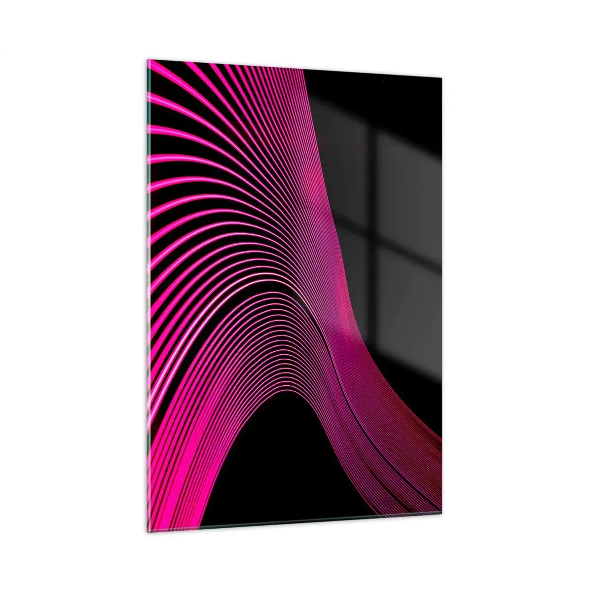Quadro su vetro - Linee luminose rosa su sfondo nero - 50x70cm - Il viale della luce - Decorazione murale moderna per soggiorno e camera da letto ARTTOR