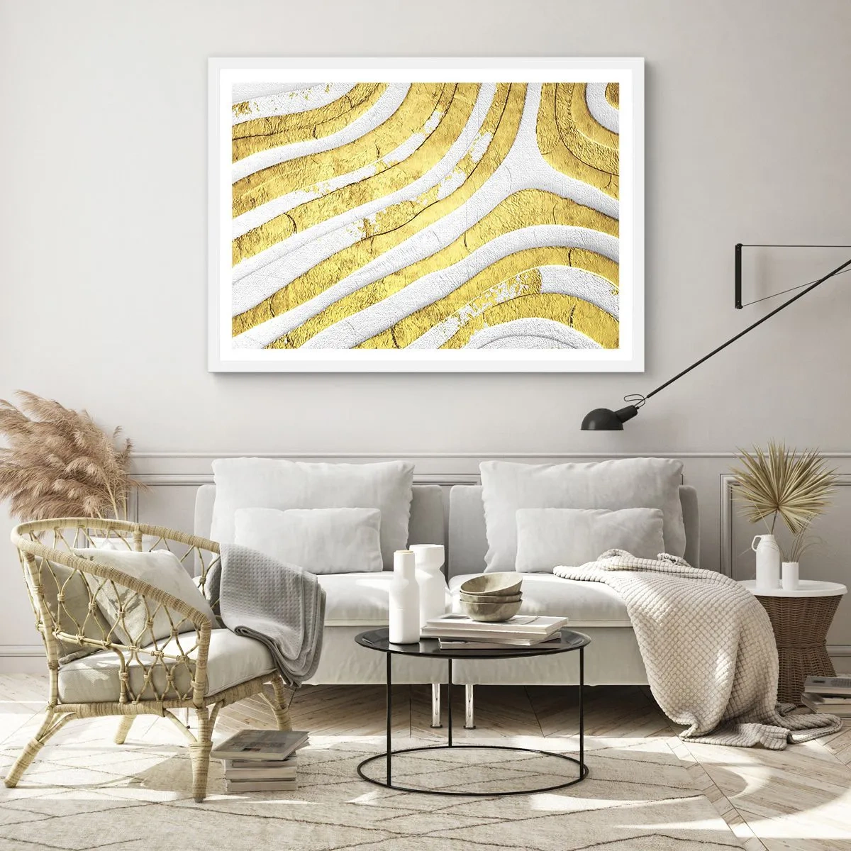 Poster in cornice bianca - Composizione in bianco e oro - 50x40 cm