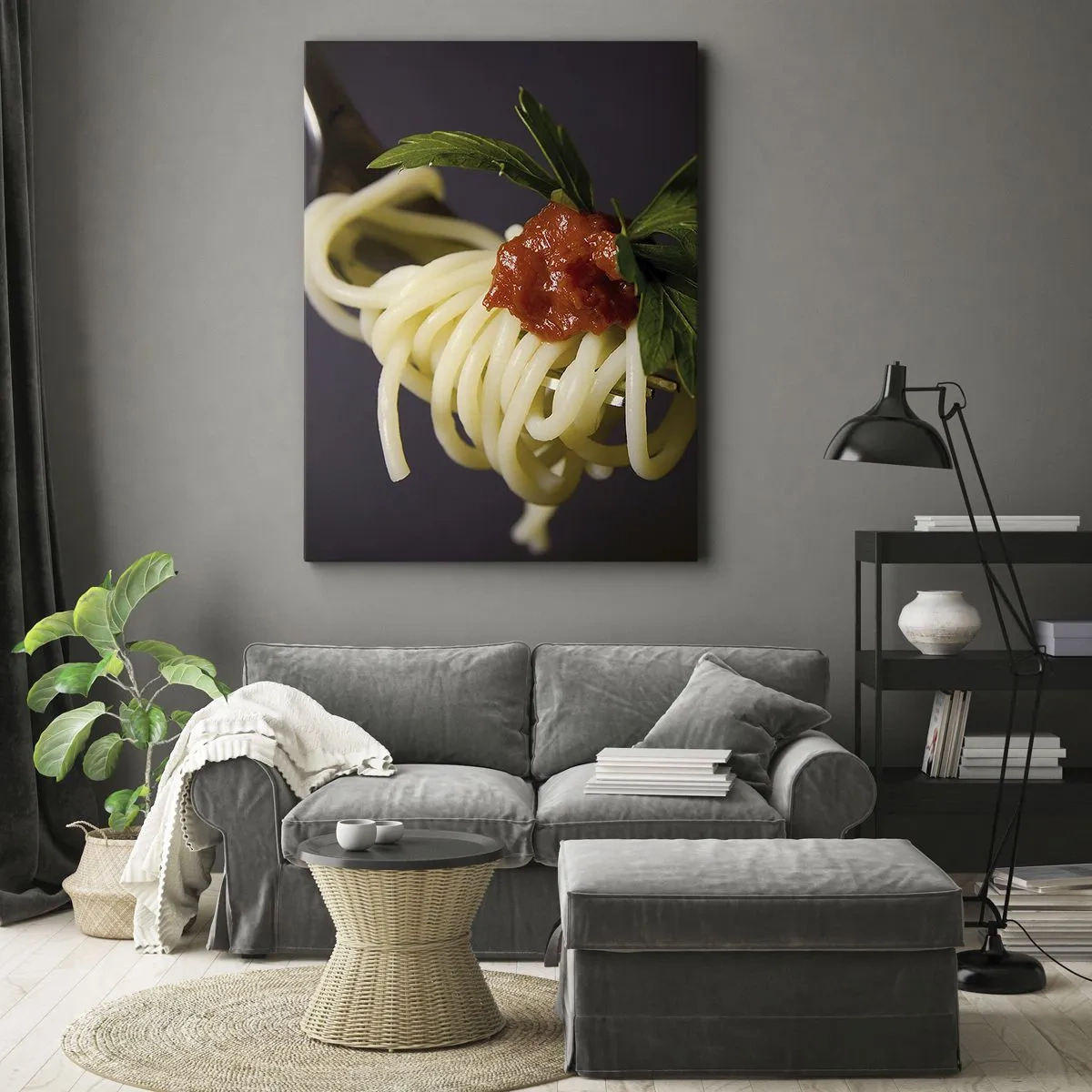 Quadro su tela - Stampe su Tela - Spaghetti alla forchetta con salsa di pomodoro e prezzemolo - 50x70cm - Un boccone delizioso - Decorazione murale moderna per soggiorno e camera da letto ARTTOR