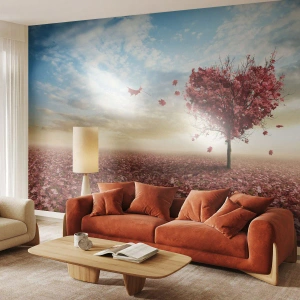 Fotomurali Premium Sand - Un albero a forma di cuore sullo sfondo di un paesaggio autunnale - 100x70cm - Ama questo autunno - Decorazione murale moderna per soggiorno e camera da letto ARTTOR