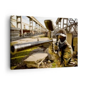 Quadro su tela - Stampe su Tela - Un giocatore di paintball in tenuta mimetica che mira a un marcatore - 70x50cm - Anche tu puoi essere un eroe - Decorazione murale moderna per soggiorno e camera da letto ARTTOR