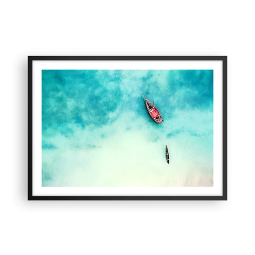 Poster in cornice nera - Barche sull'acqua turchese viste da una prospettiva a volo d'uccello - 70x50cm - Nelle spiagge di Zanzibar, quando c'è troppa acqua... - Decorazione murale moderna per soggiorno e camera da letto ARTTOR