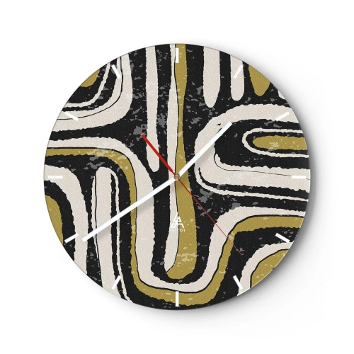 Orologio da parete - Orologio in Vetro - Righe geometriche nei toni del beige, nero e oliva - 30x30cm - Composizione: strade e vicoli - Decorazione murale moderna per soggiorno, cucina e camera da letto ARTTOR