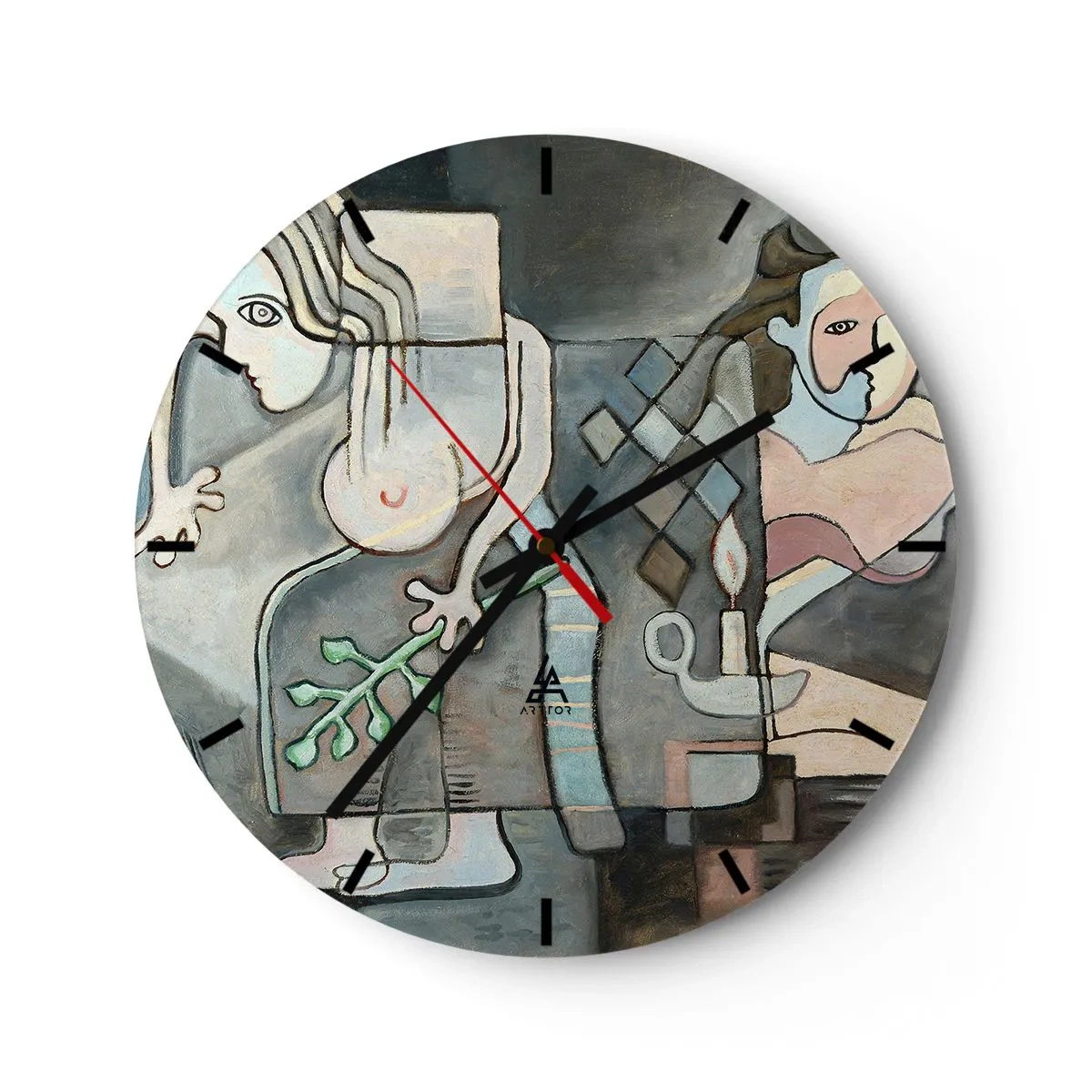 Orologio da parete - Orologio in Vetro - Composizione astratta di due figure con elementi a mosaico. - 30x30cm - Mosaico di spirito e materia - Decorazione murale moderna per soggiorno, cucina e camera da letto ARTTOR