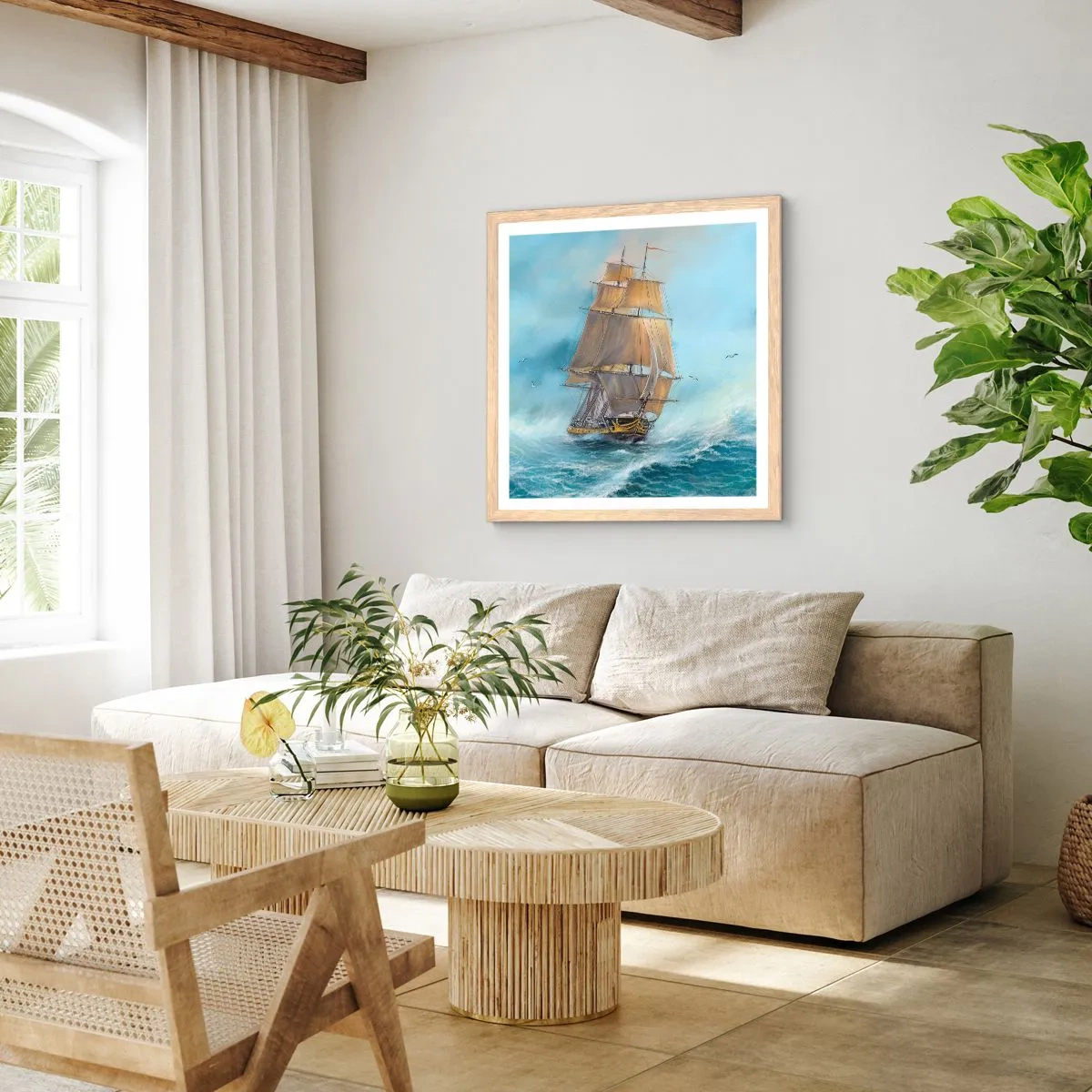 Poster in cornice rovere chiaro - Frangendo i flutti - 60x60 cm