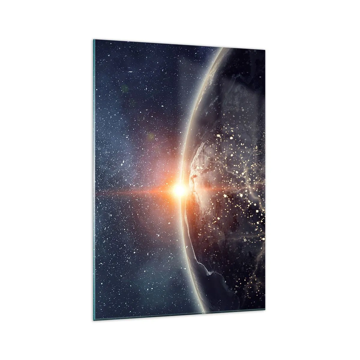 Quadro su vetro - La Terra vista dallo spazio con il sole che sorge - 70x100cm - In una nuova prospettiva - Decorazione murale moderna per soggiorno e camera da letto ARTTOR