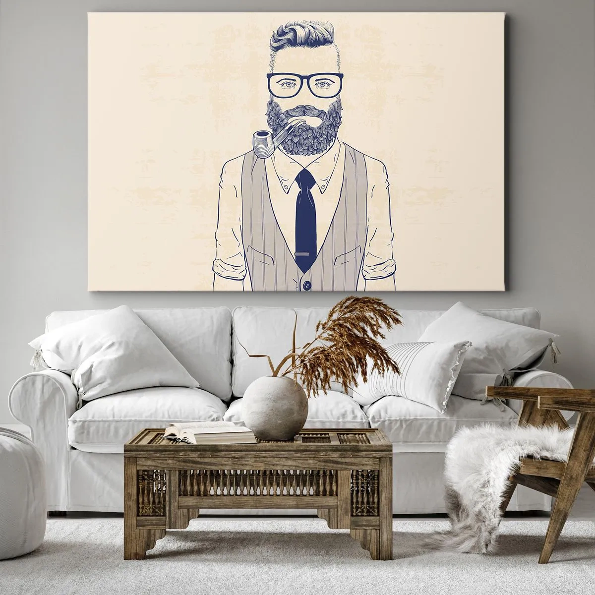 Quadro su tela - Stampe su Tela - Uomo stilizzato con barba, pipa e occhiali - 120x80cm - Allegro, maschile e alla moda - Decorazione murale moderna per soggiorno e camera da letto ARTTOR
