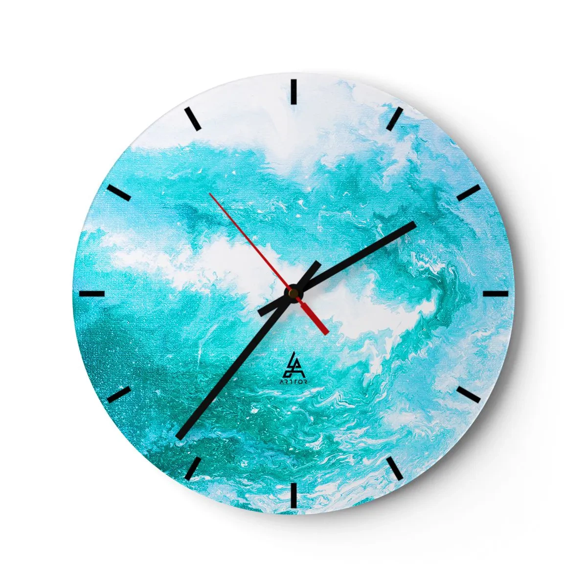 Orologio da parete - Orologio in Vetro - Onda astratta nei toni del blu e del turchese - 30x30cm - Nel vortice degli elementi - Decorazione murale moderna per soggiorno, cucina e camera da letto ARTTOR