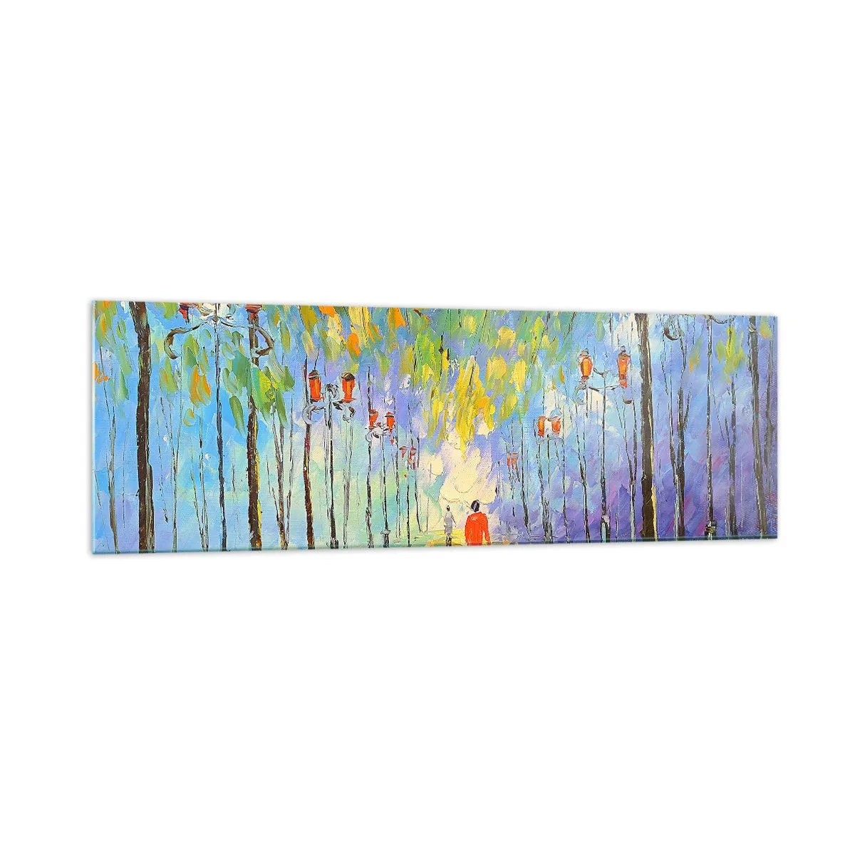 Quadro su vetro - Una pittoresca passeggiata tra le lanterne in una notte piovosa - 160x50cm - Canzone notturna sotto la pioggia - Decorazione murale moderna per soggiorno e camera da letto ARTTOR