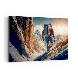 Quadro su tela - Stampe su Tela - Uno scalatore su un sentiero di montagna in un paesaggio invernale - 120x80cm - Guerriero solitario - Decorazione murale moderna per soggiorno e camera da letto ARTTOR