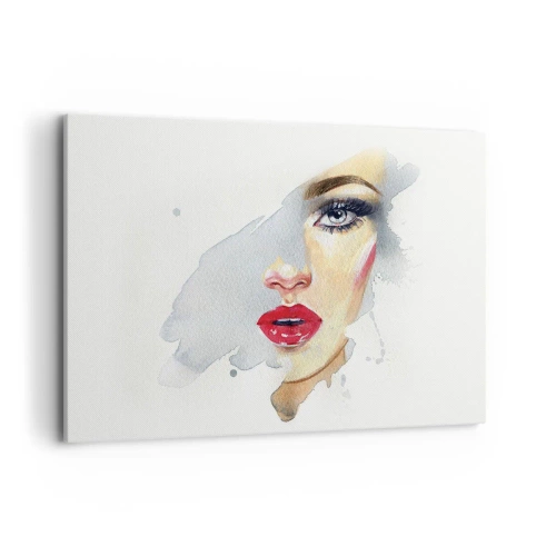 Quadro su tela - Stampe su Tela - Ritratto ad acquerello di una donna dallo sguardo intenso. - 120x80cm - Riflesso in una goccia d'acqua - Decorazione murale moderna per soggiorno e camera da letto ARTTOR