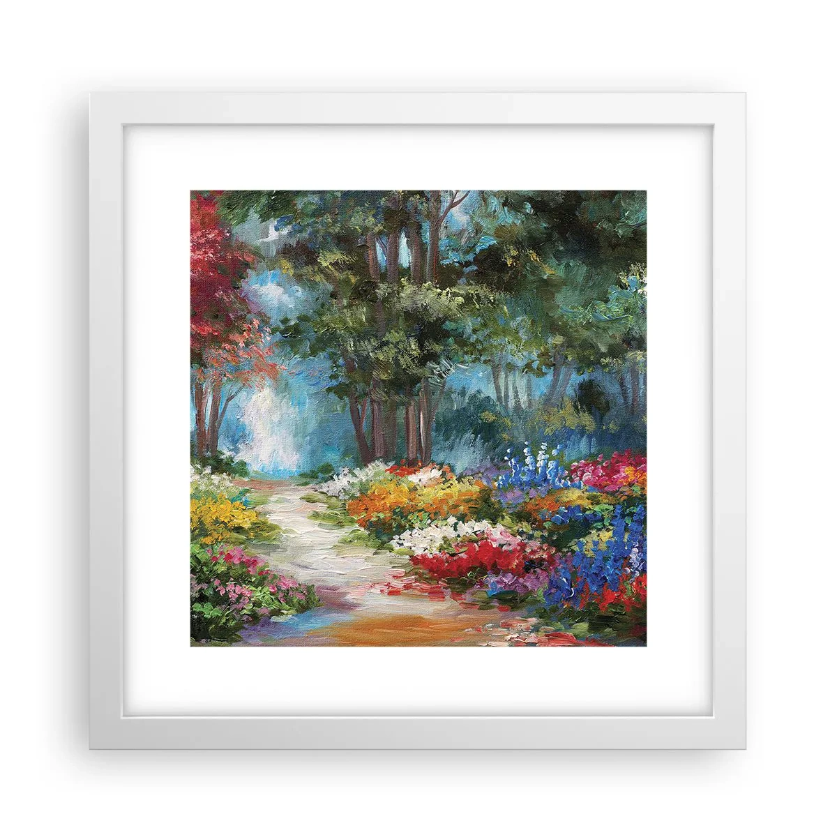 Poster in cornice bianca - Il giardino del bosco d'aprile - 30x30 cm