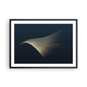 Poster in cornice nera - Una delicata linea simile a una piuma su uno sfondo blu navy - 70x50cm - Come un capello d'angelo - Decorazione murale moderna per soggiorno e camera da letto ARTTOR