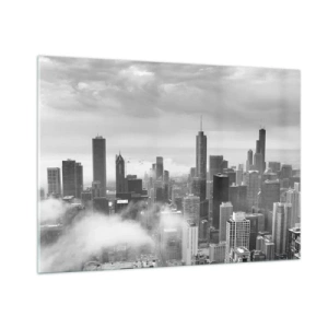 Quadro su vetro - Panorama della città con grattacieli in bianco e nero - 100x70cm - Paesaggio americano - Decorazione murale moderna per soggiorno e camera da letto ARTTOR