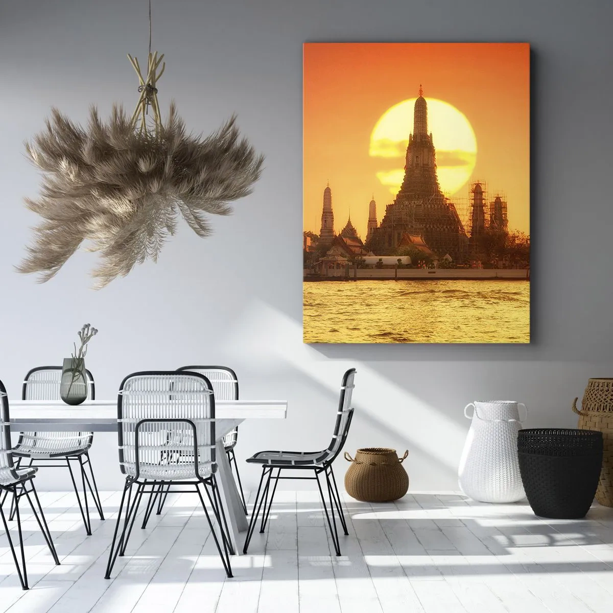 Quadro su tela - Stampe su Tela - Tramonto sul tempio con riflesso nell'acqua - 50x70cm - Verso il sole, sempre verso il sole - Decorazione murale moderna per soggiorno e camera da letto ARTTOR