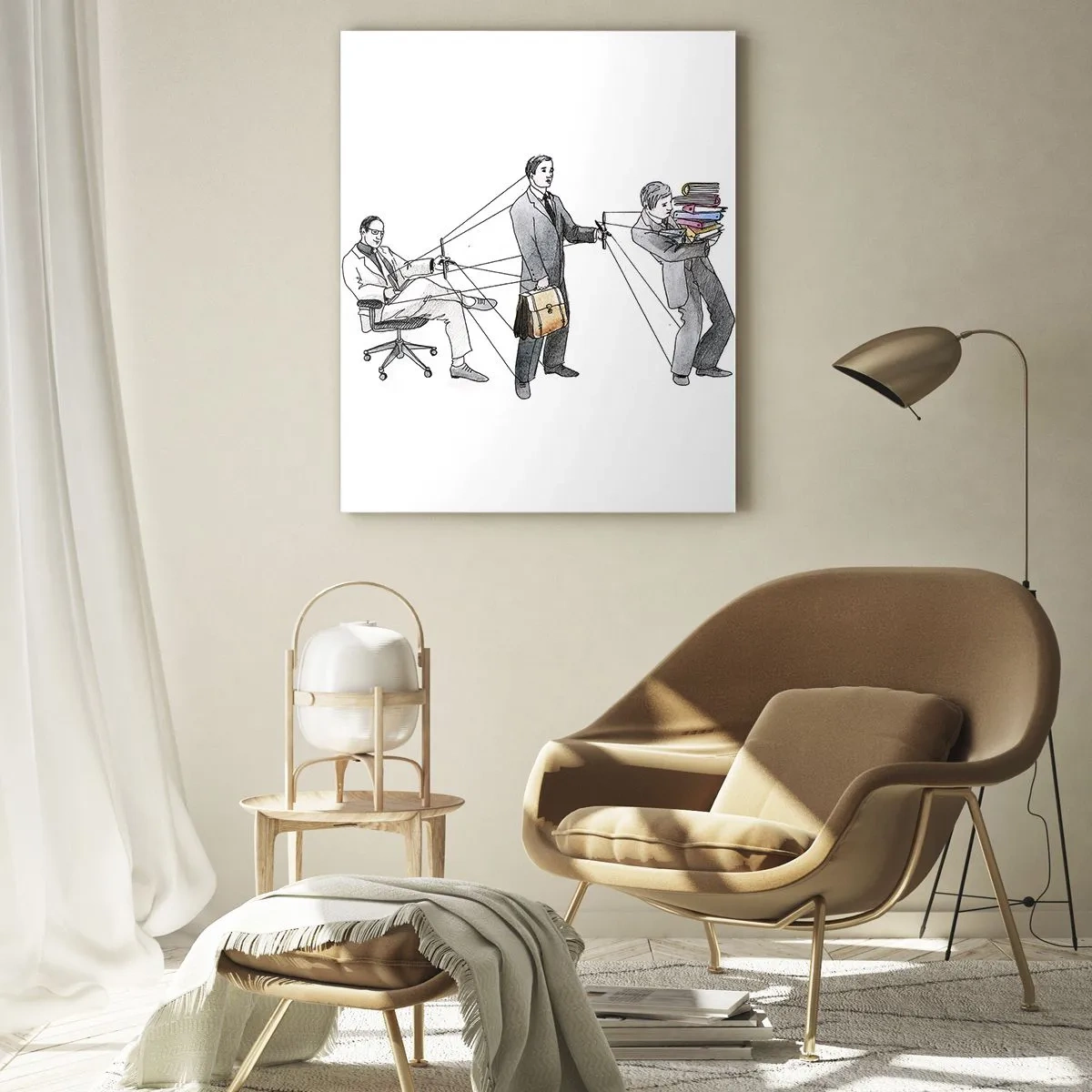 Quadro su vetro - Un'illustrazione che mostra persone controllate come marionette. - 80x120cm - Ognuno ha il suo padrone - Decorazione murale moderna per soggiorno e camera da letto ARTTOR