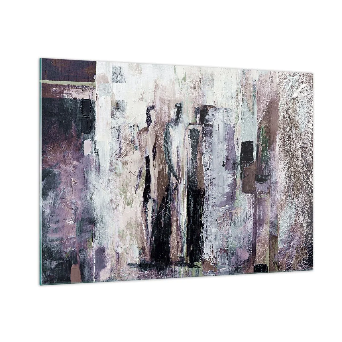 Quadro su vetro - Sagome astratte di figure su uno sfondo di vernice strutturata - 100x70cm - Triade misteriosa - Decorazione murale moderna per soggiorno e camera da letto ARTTOR