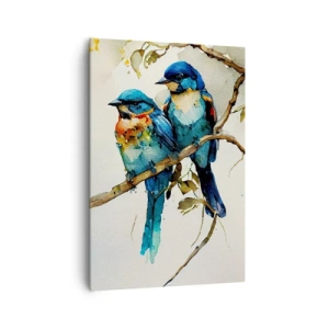 Quadro su tela - Stampe su Tela - Tre uccelli colorati su un ramo in stile acquerello - 70x100cm - Si è offeso? - Decorazione murale moderna per soggiorno e camera da letto ARTTOR