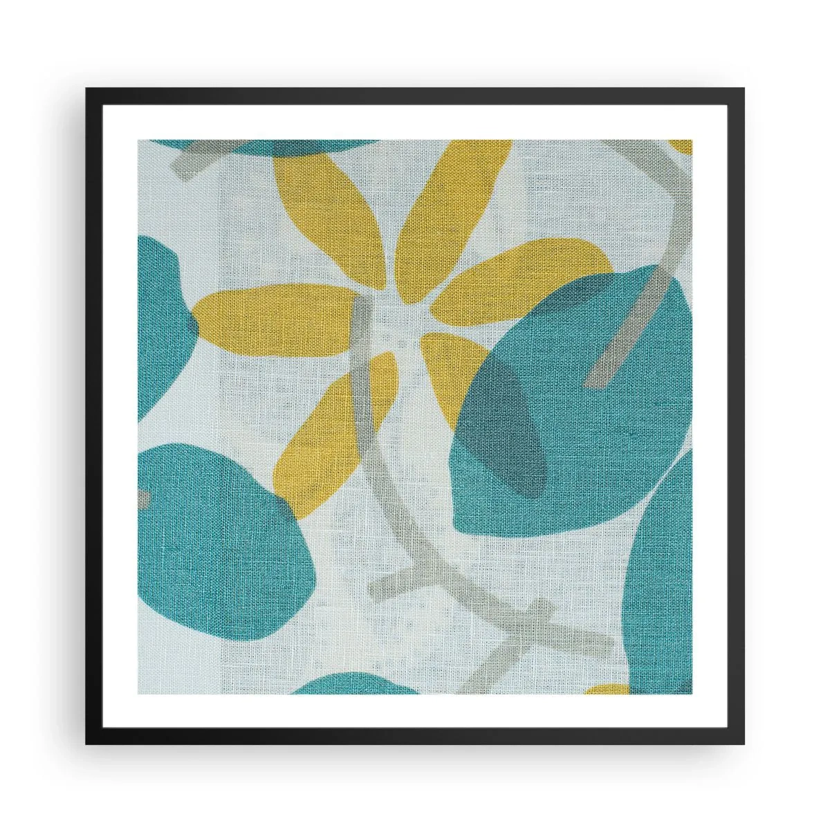 Poster in cornice nera - Tra le foglie azzurre - 60x60 cm
