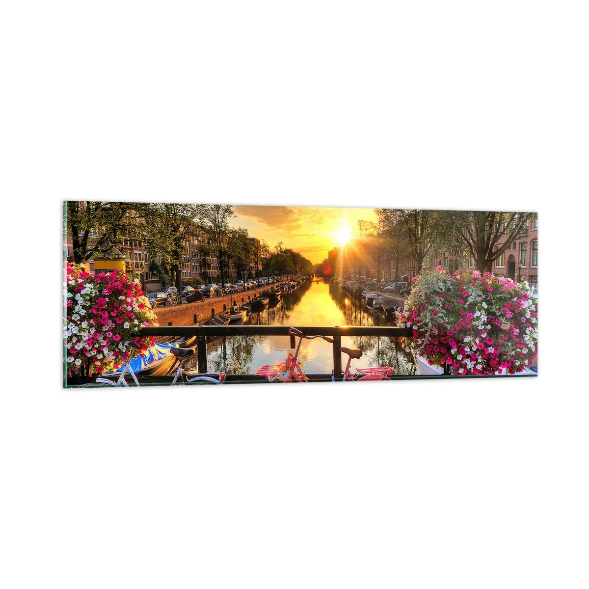 Quadro su vetro - Mattino di primavera ad Amsterdam - 90x30 cm