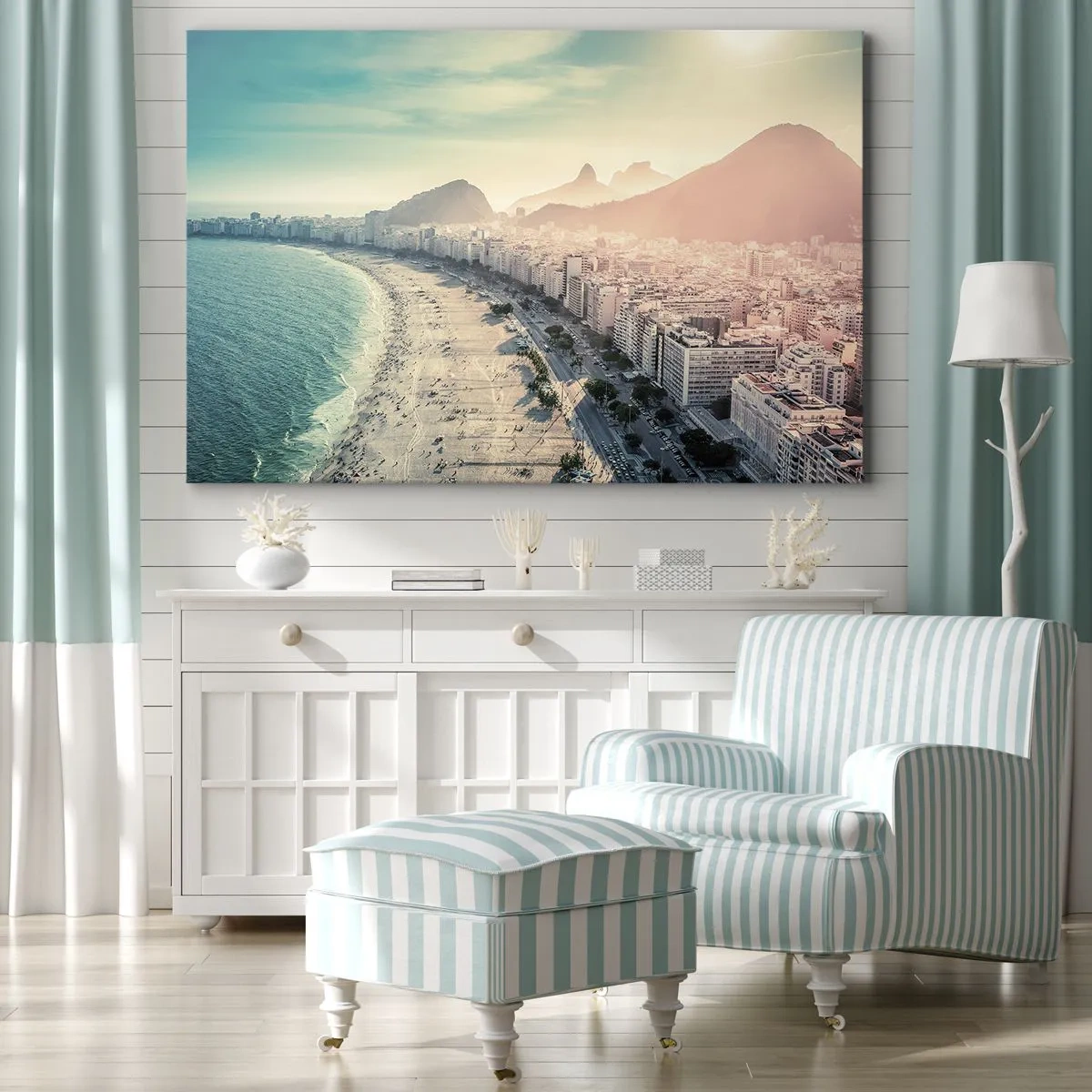 Quadro su tela - Stampe su Tela - Panorama della spiaggia di Copacabana con le montagne sullo sfondo a Rio de Janeiro - 120x80cm - Vacanze senza fine a Rio - Decorazione murale moderna per soggiorno e camera da letto ARTTOR