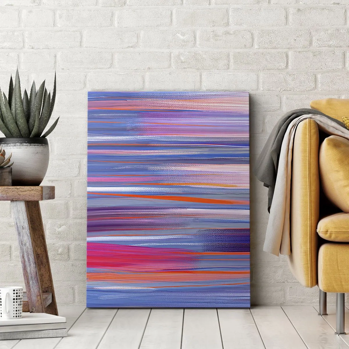Quadro su tela - Stampe su Tela - Linee verticali astratte nelle tonalità del blu e del rosa - 50x70cm - Ascensione arcobaleno - Decorazione murale moderna per soggiorno e camera da letto ARTTOR