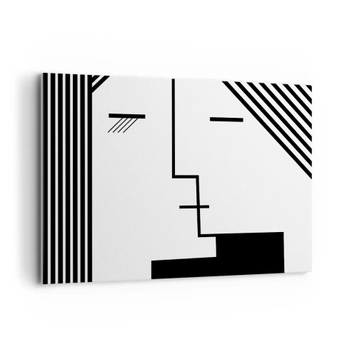 Quadro su tela - Stampe su Tela - Astrazione geometrica di un bacio in bianco e nero - 100x70cm - Semplicemente un bacio - Decorazione murale moderna per soggiorno e camera da letto ARTTOR