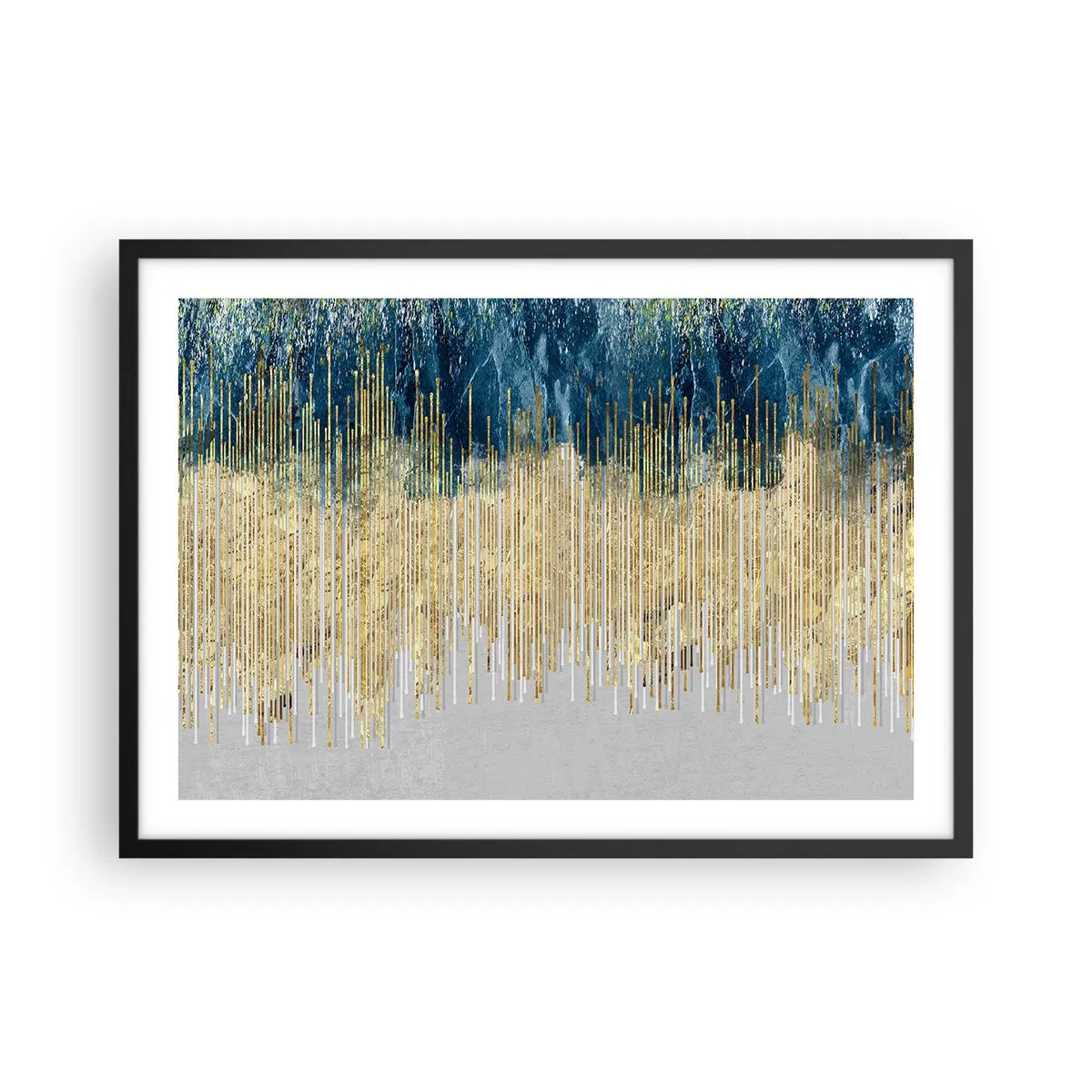 Poster in cornice nera - Linee dorate su uno sfondo di blu navy e grigio astratto - 70x50cm - Confine dorato - Decorazione murale moderna per soggiorno e camera da letto ARTTOR