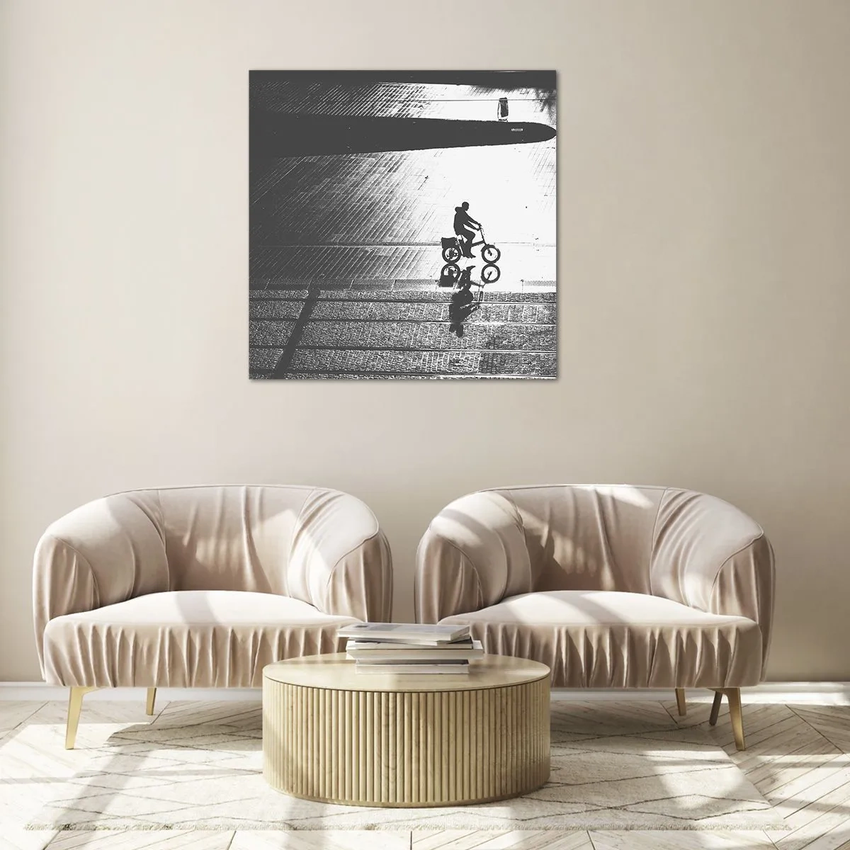 Quadro su vetro - Avanti, attraverso la città - 70x70 cm