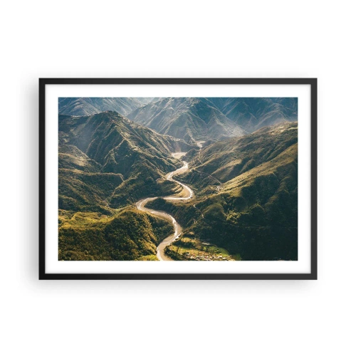 Poster in cornice nera - Un paesaggio montano con una strada tortuosa tra verdi colline - 70x50cm - Direttamente dal cuore dei monti - Decorazione murale moderna per soggiorno e camera da letto ARTTOR