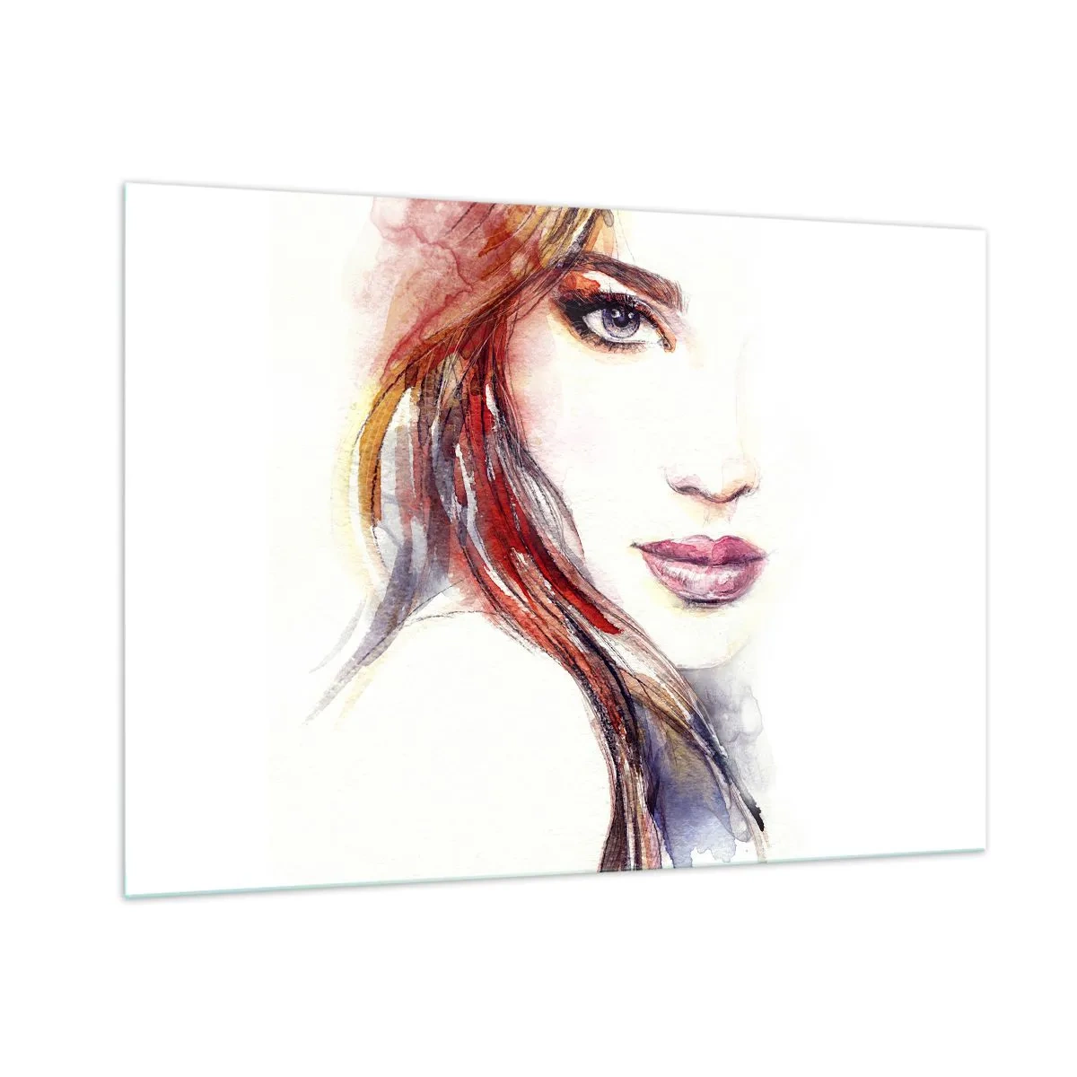 Quadro su vetro - Illustrazione di un ritratto ad acquerello di una donna - 100x70cm - Vademecum: seguimi - Decorazione murale moderna per soggiorno e camera da letto ARTTOR