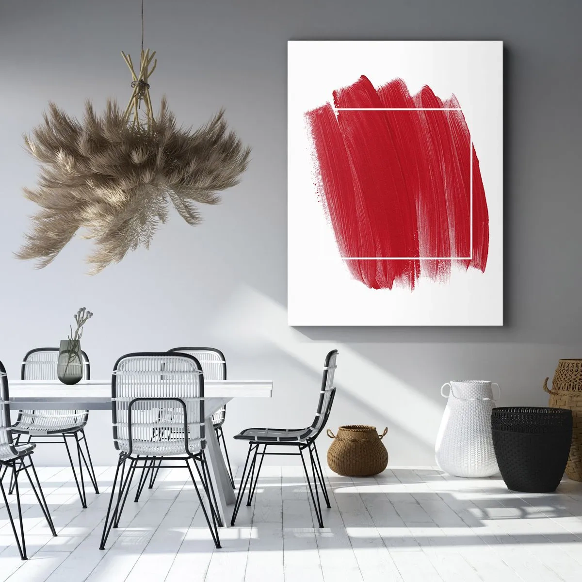 Quadro su tela - Stampe su Tela - Pennellata rossa con bordo bianco - 80x120cm - Fuori dagli schemi - Decorazione murale moderna per soggiorno e camera da letto ARTTOR