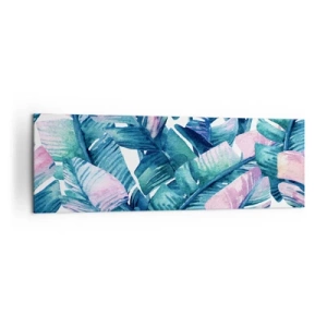 Quadro su tela - Stampe su Tela - Foglie di banano nelle tonalità del blu e del rosa - 160x50cm - Nel bananeto - Decorazione murale moderna per soggiorno e camera da letto ARTTOR