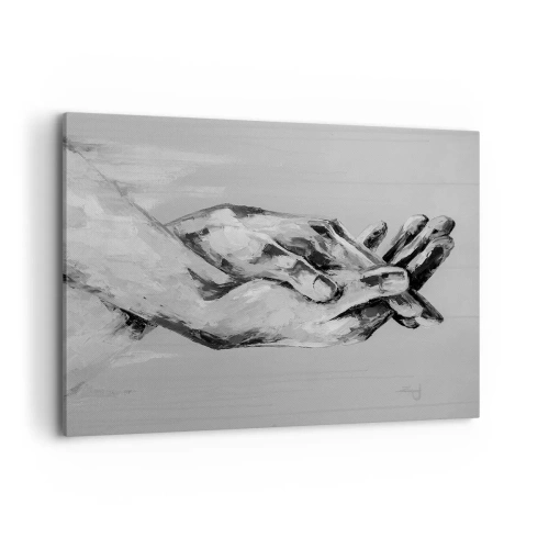 Quadro su tela - Stampe su Tela - Composizione in bianco e nero di due mani giunte su uno sfondo chiaro. - 100x70cm - Inizio... - Decorazione murale moderna per soggiorno e camera da letto ARTTOR