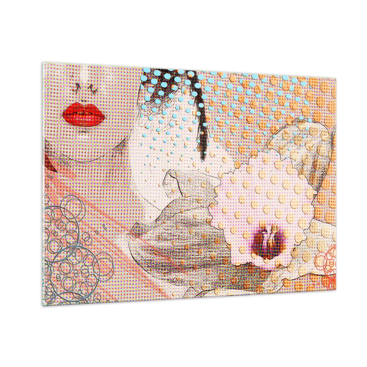 Quadro su vetro - Illustrazione di un ritratto di una donna con un fiore sullo sfondo in stile pop art - 100x70cm - Eroina dei fumetti - Decorazione murale moderna per soggiorno e camera da letto ARTTOR